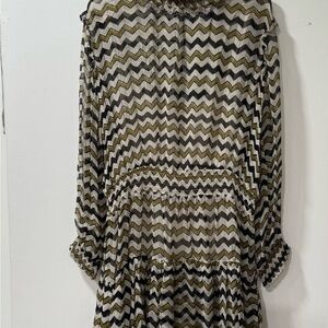 HD in Paris Zigzag Long Sleeve Dress - Black and Tan